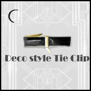 Deco Style Tie Bar, Black Glass Aurora Rhinestone OOAAK Gift for HIm